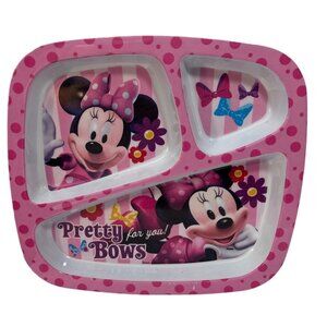 Minnie Mouse Kids Plate Pretty Bows Pink 3 Compartment By Zak! Designs Melamine